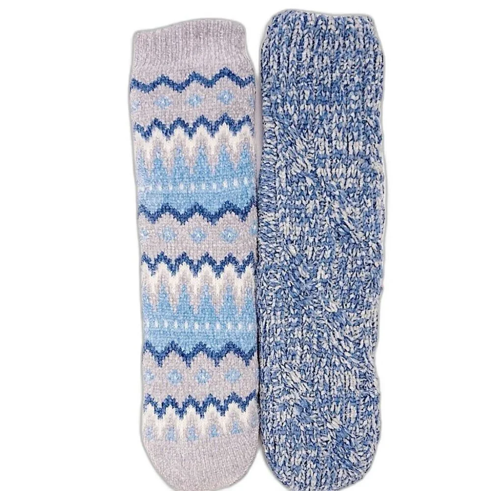 MUK LUKS Women's XL 2 Pack Lined Socks Faux Fur SIZE 8-10 Blue NEW